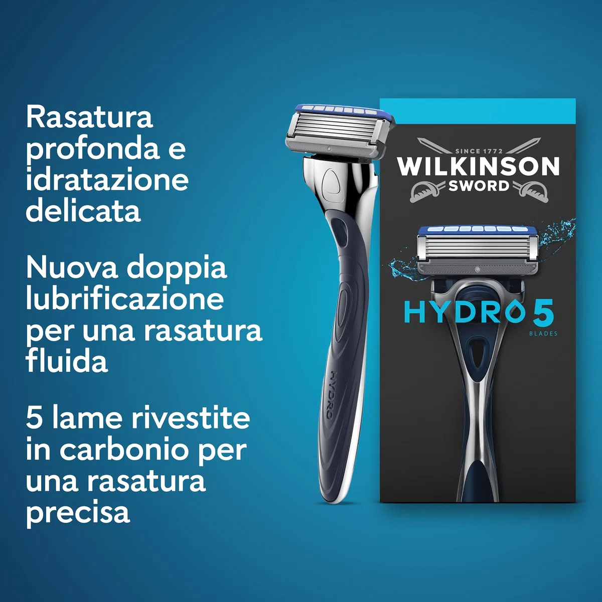 Wilkinson Sword Hydro 5, ricariche per rasoio da uomo, azione idratante e lame rivestite in carbonio, 10 ricariche + 2 gratis