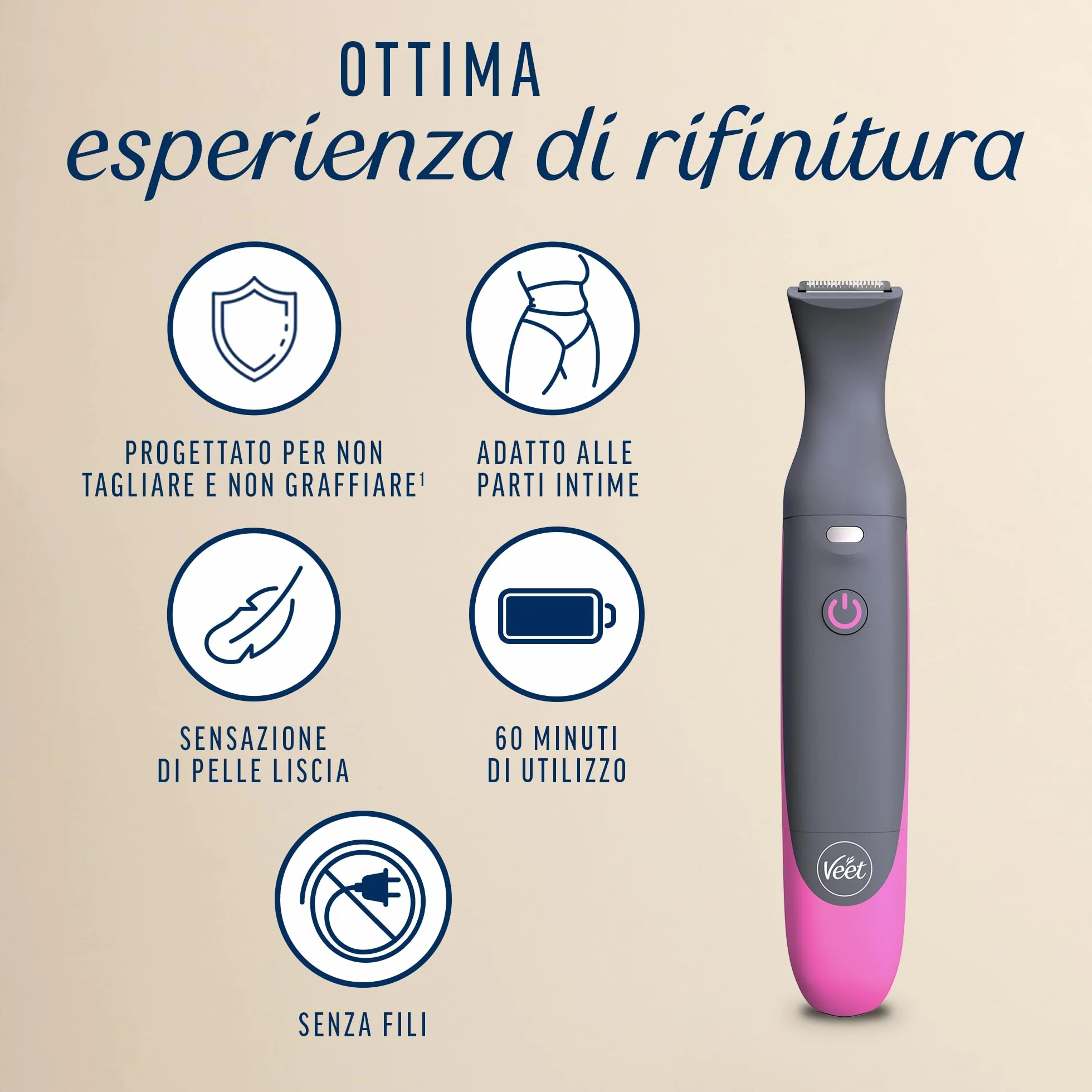 Veet Expert All-In-One Trimmer, Rasoio elettrico donna, Viso e parti intime, 100% waterproof, 2 testine e 3 pettini, Rasatura ad alta precisione, Cordless + Strisce Depilatorie viso Pelli Sensibili