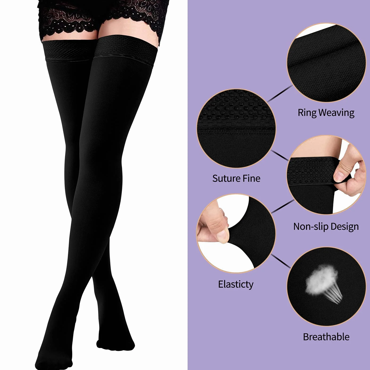 Calze a compressione mediche, 20-30 mmHG, calze di sostegno per uomo e donna, classe medica 2, calze a coscia, prevenzione delle vene varicose (beige)