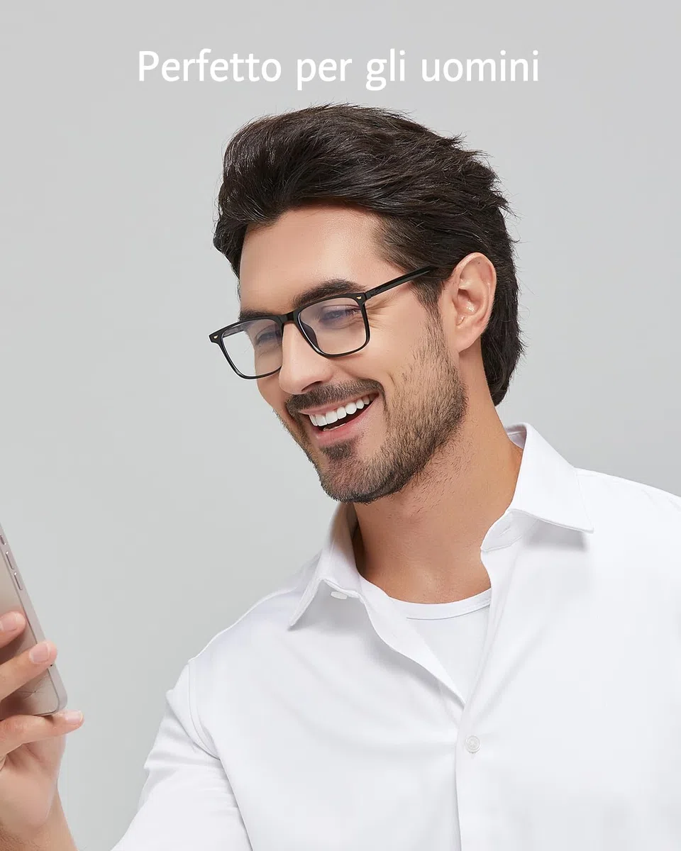 ANRRI Occhiali Anti Luce Blu Uomo Donna, Montatura Rettangolare Nera, Occhiali Computer e Gaming Anti Riflesso, Leggeri e Confortevoli