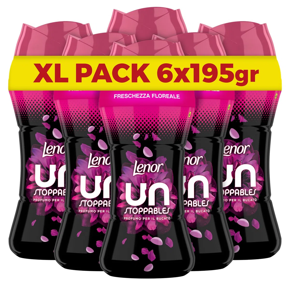 Lenor Profumatore Bucato Perle Profumate Lavatrice, Unstoppables Freschezza Floreale, Maxi Formato 6 x 195g, Intensificatore Di Profumo