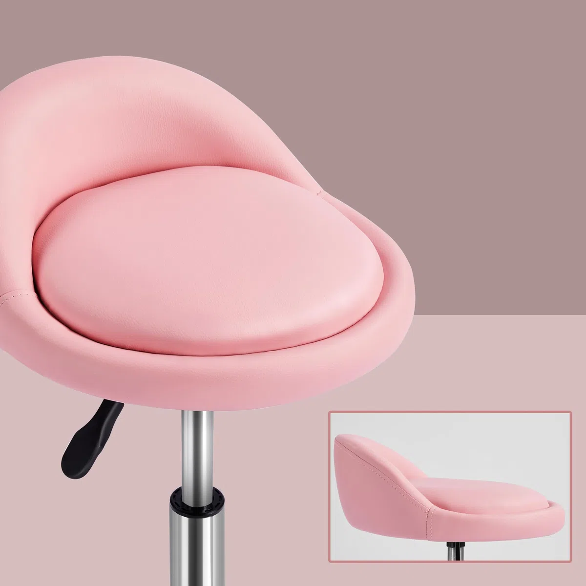 Sgabello con Ruote Estetista Regolabile in Altezza per Toeletta Trucco Girevole Rosa