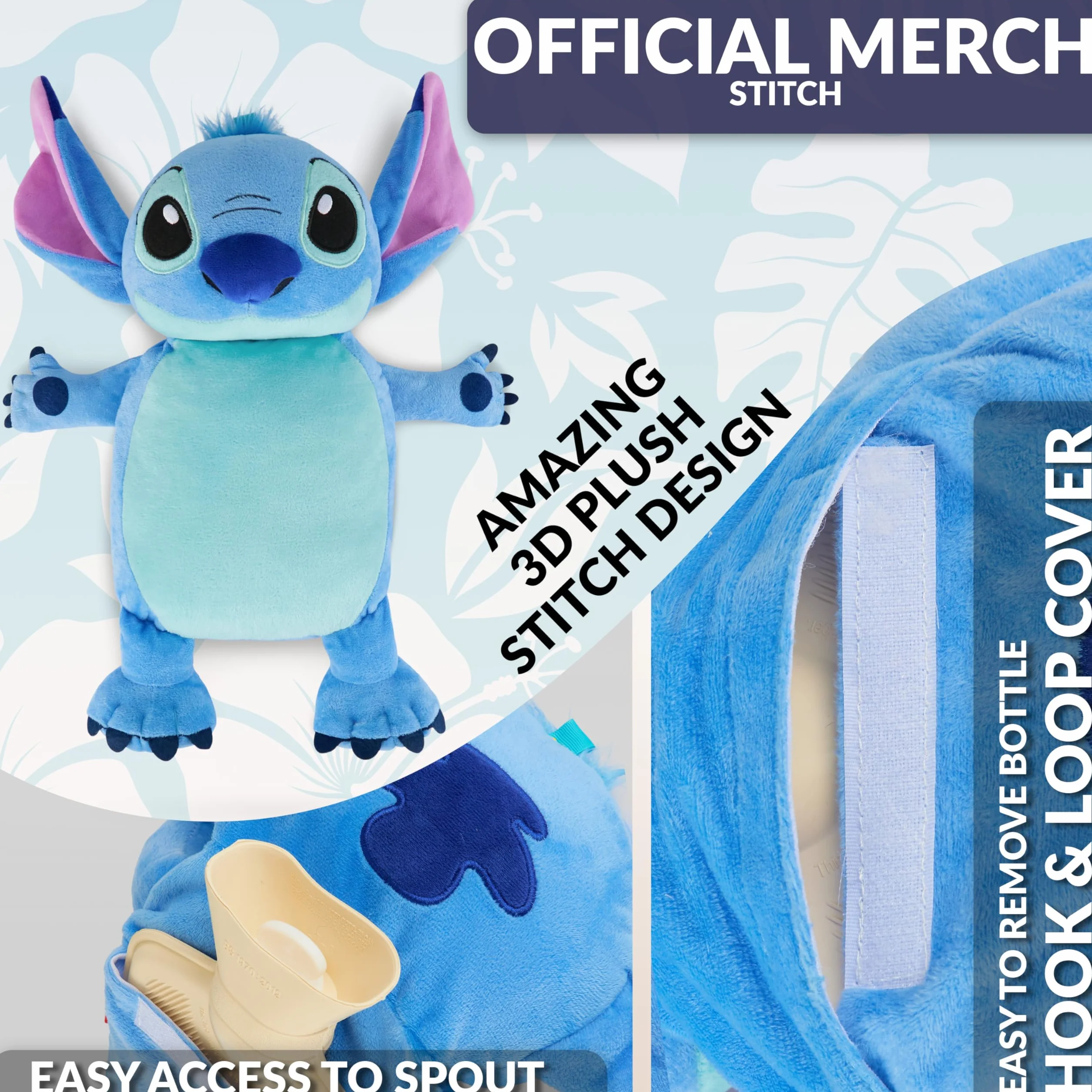 Disney Stitch Borsa Acqua Calda Simpatica con Copertura, Bottiglia Acqua Calda per Alleviare il Dolore alla Schiena Mestruali Collo e Spalle (Stitch 3D_750 ML)