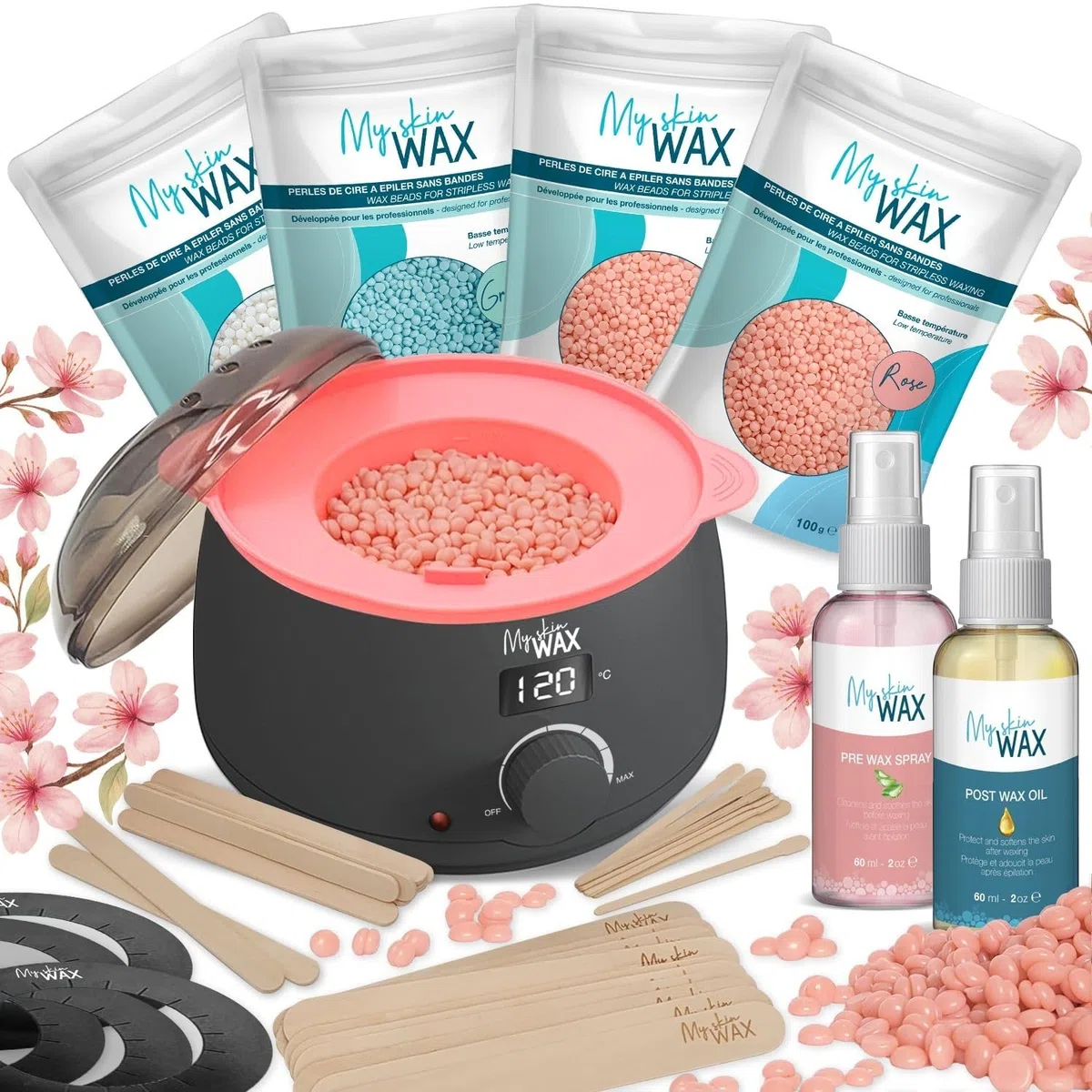 Scaldacera professionale con ciotola in silicone, riscaldatore digitale per cera calda: kit ceretta senza strisce, 400g di cera ipoallergenica a bassa temperatura per bikini, viso, corpo