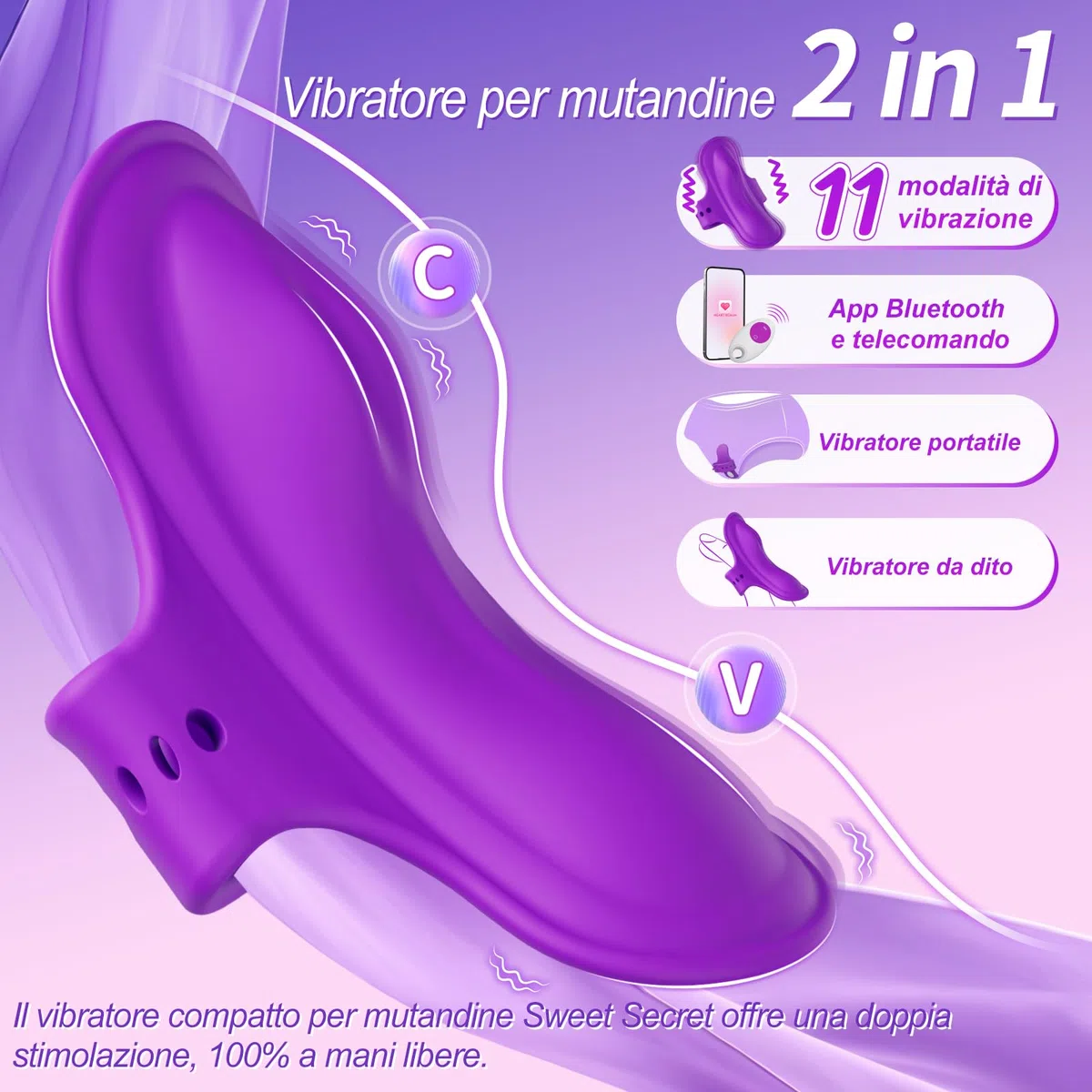 Mini vibratore portatile con telecomando tramite app, giocattolo sessuale per donne e coppie, set di vibratori a farfalla per uso in movimento, 11 modalità di vibrazione
