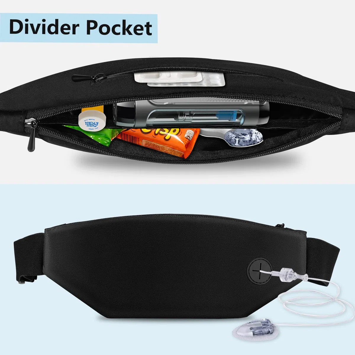 MEDMAX Cintura per microinfusore di insulina, Cintura da corsa per diabetici con vita regolabile, marsupio porta insulina porta insulina, (48-73cm) (Nero)