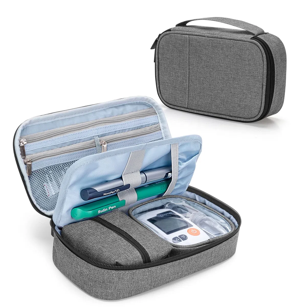 CURMIO Borsa organizzatrice per forniture diabetiche Custodia da viaggio per glucosio, farmaci e penne per insulina, grigio