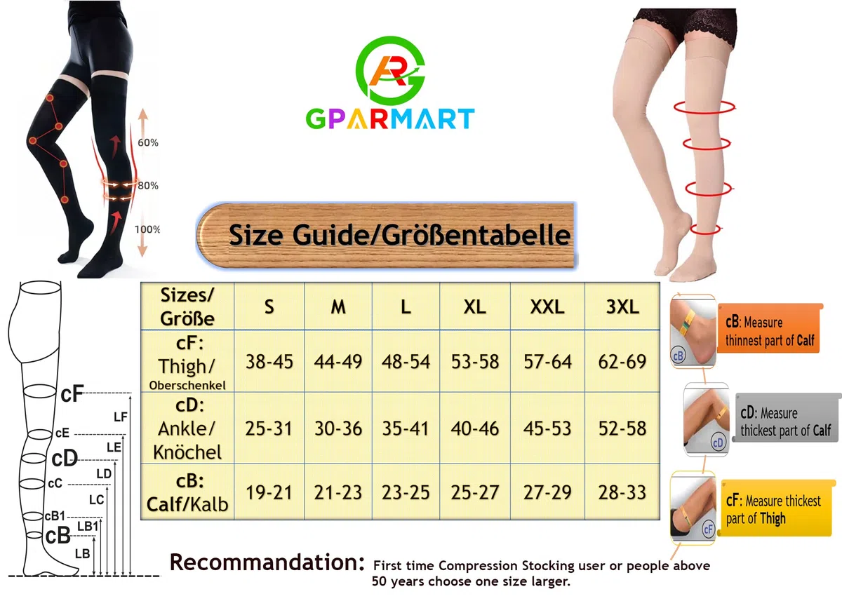 GPAR PREMIUM Calze a compressione medica - Punta chiusa - Coscia alta - Classe 2, 23-32 mmHG -per Vene Varicose, Edema, Dolore alle Gambe, Vene del ragno - Unisex (COLOR: BEIGE, SIZE: L)