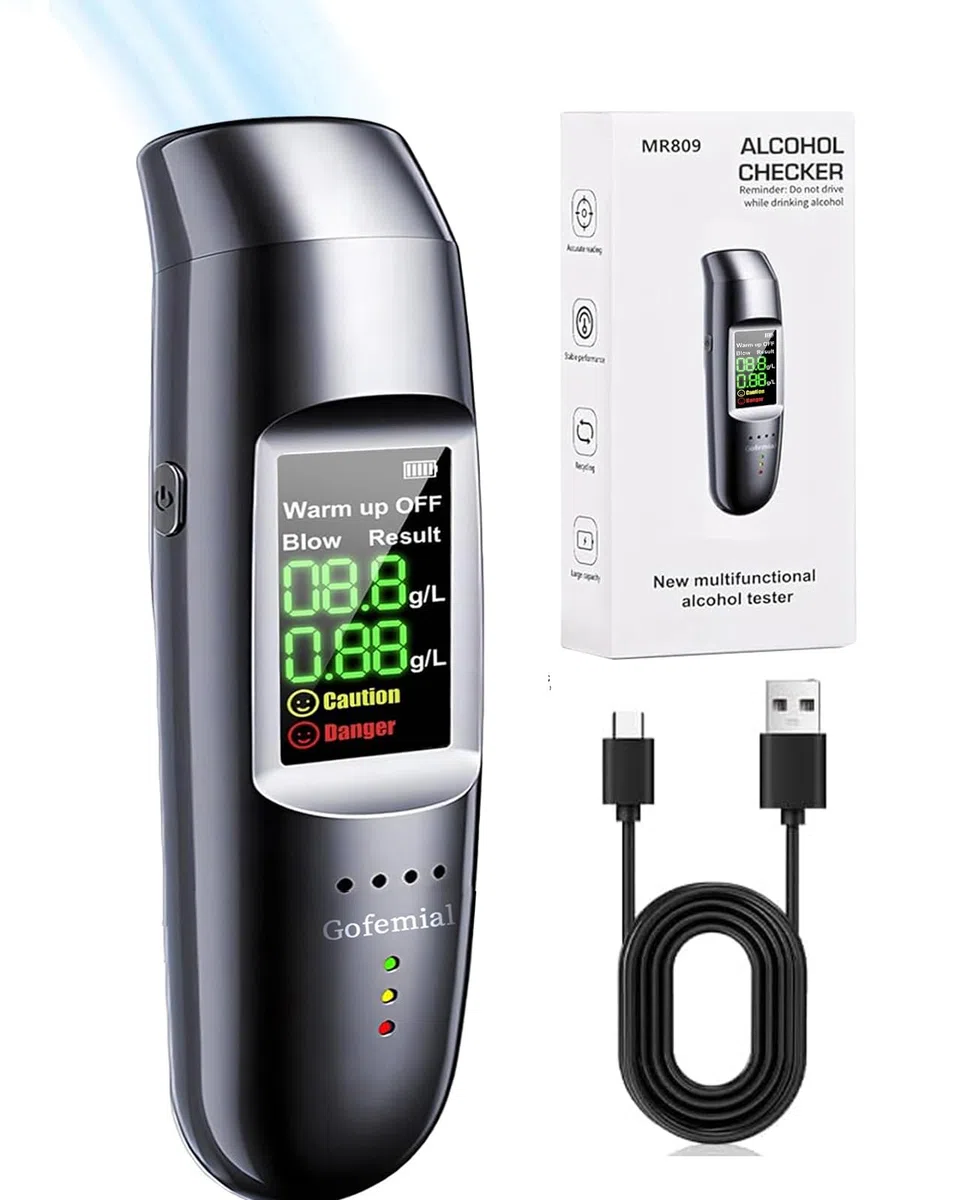 Etilometro Portatile Certificato Alcol Test, Professionale Alcol Test Senza Contatto Tester di Alcool Display LCD Digitale e Allarme Vocale, Precisione di Grado Riutilizzabili Ricaricabile