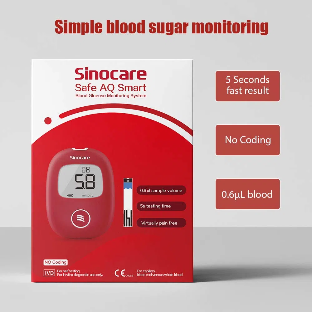 Kit di test per il diabete Misuratore di glucosio nel sangue Safe AQ Smart kit di monitoraggio dello zucchero con 50 strisce mg/dL