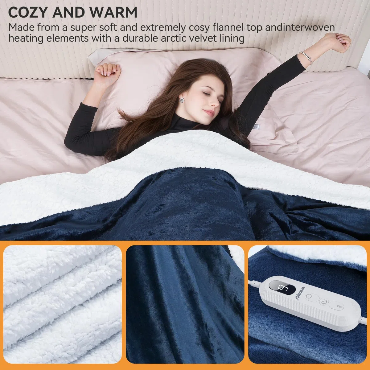 Coperta Elettrica con Spegnimento Automatico con 10 Livelli di Riscaldamento e 9 Timer di Protezione Contro il Surriscaldamento Coperta Elettrica per Casa Ufficio Lavabile (180x130cm)