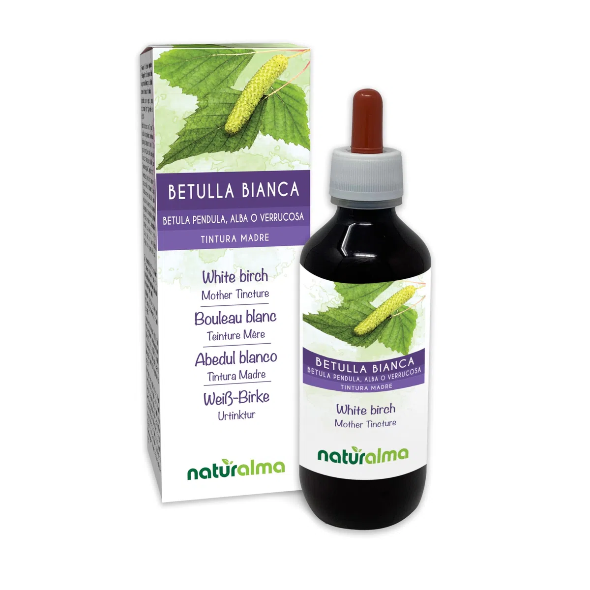 Betulla bianca (Betula pendula, alba o verrucosa) foglie Tintura Madre analcoolica Naturalma - Estratto liquido gocce 200 ml - Integratore alimentare - Vegano