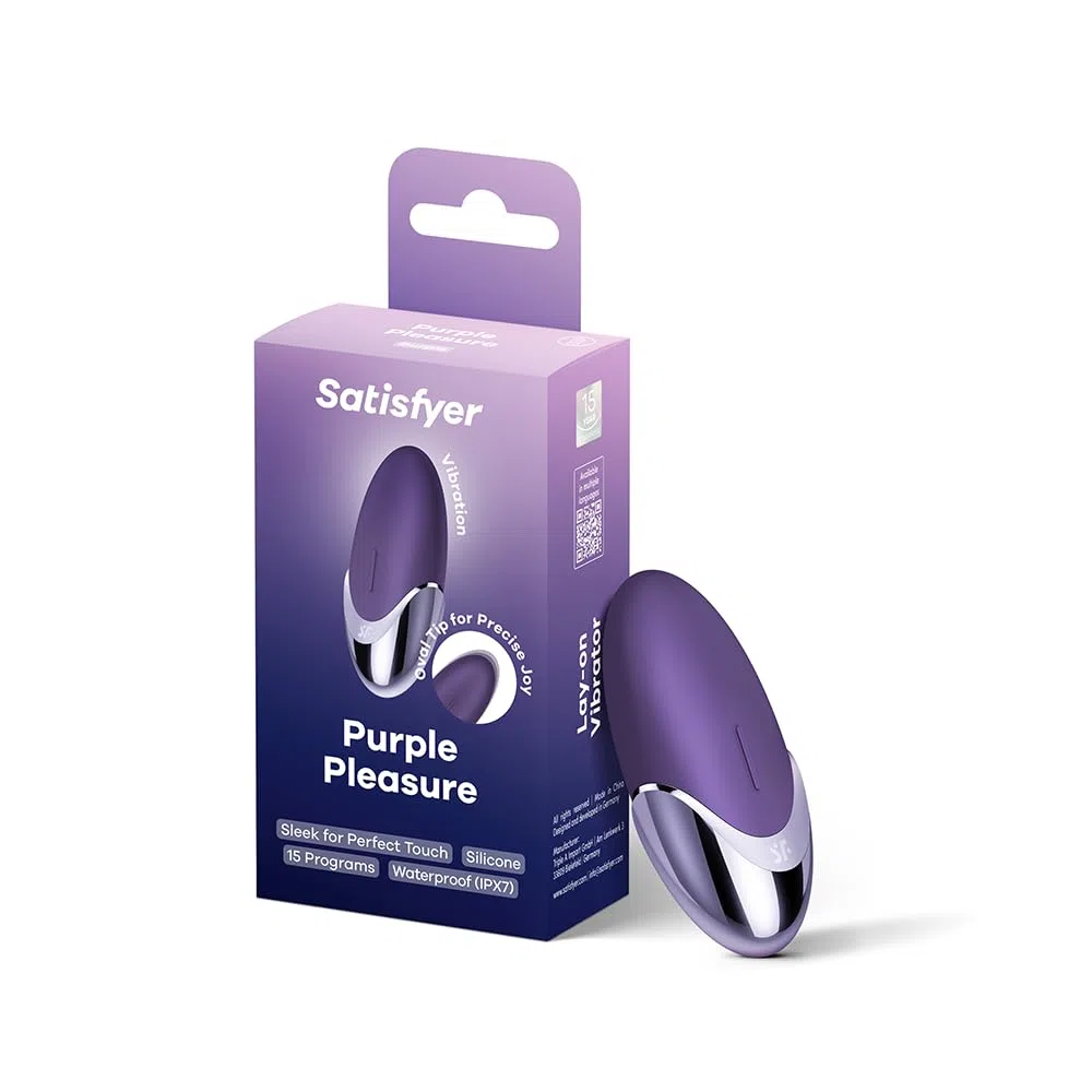 Satisfyer Purple Pleasure | Lay-On Vibratore Sex Toy | Giocattolo sessuale per Donne | Potente, silenzioso e impermeabile (IPX7) | Sex Toys con 15 Programmi di Vibrazione | 9,5 cm