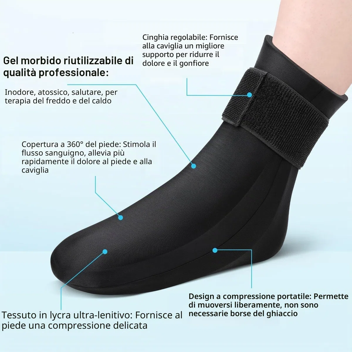 ABUBU Calzino per terapia a freddo e calore, calzino in gel riutilizzabile, cavigliera, fascite plantare, artrite, gonfiore, distorsione, dolore ai piedi, caviglia, infortuni