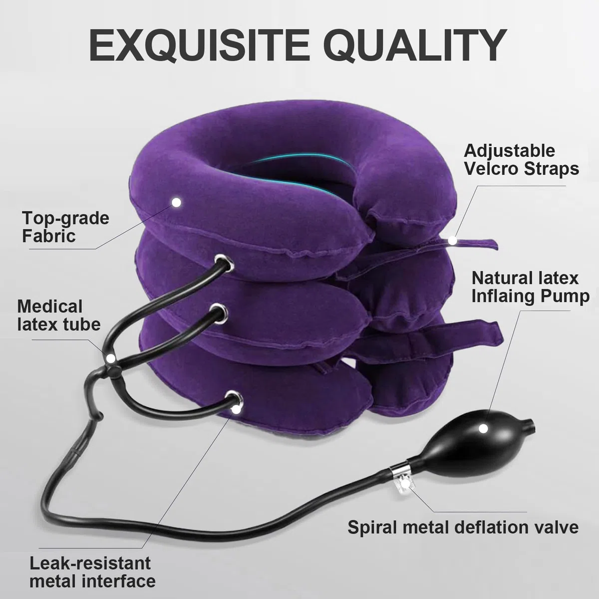Collare Cervicale Gonfiabile,Collare ad Aria Regolabile per Dolore & Postura, Decompressione Casa Portatile(Viola)