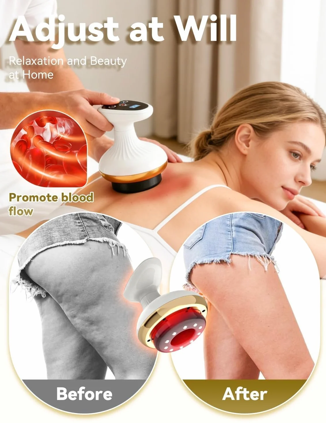Massaggiatore elettrico 4 in 1 con calore, massaggiatore anticellulite，ventosa e Gua Sha, 9 livelli, massaggio profondo e anticellulite (Rosso)