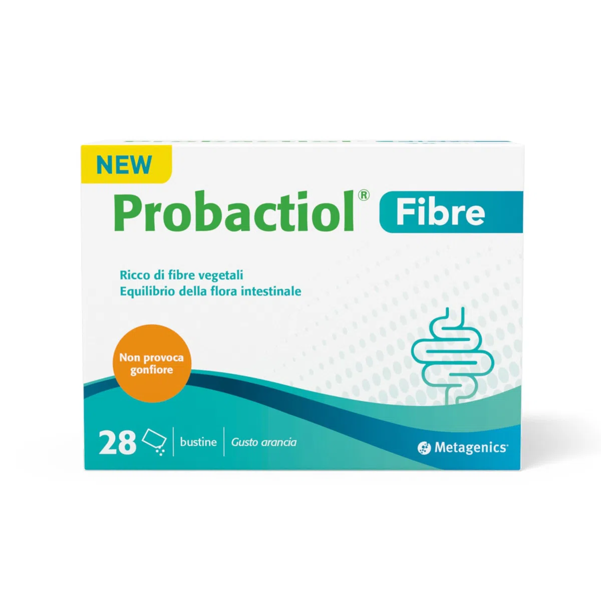 Metagenics Probactiol Fibre - Integratore per il supporto intestinale 3-in-1 con fibre, batteri vivi e vitamina B2 - Gusto arancia, 28 bustine