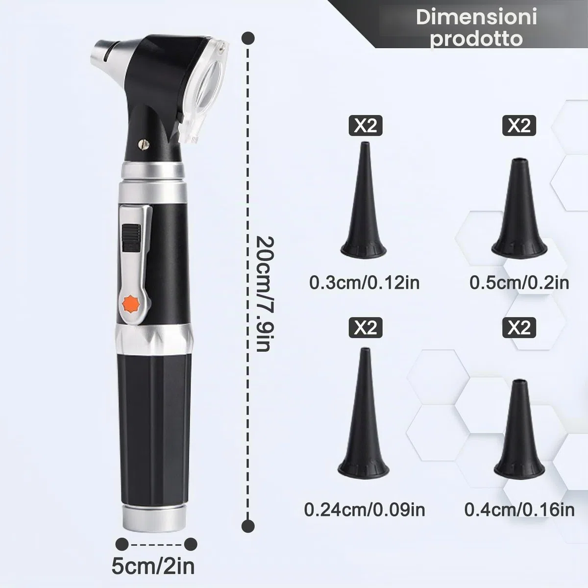 GOMETY Otoscopio con luce, rilevatore tascabile diagnostico di infezioni dell'orecchio con custodia in plastica rigida, con ingrandimento 3x e 4 punte di speculum, 8 tappi per le orecchie per adulti e