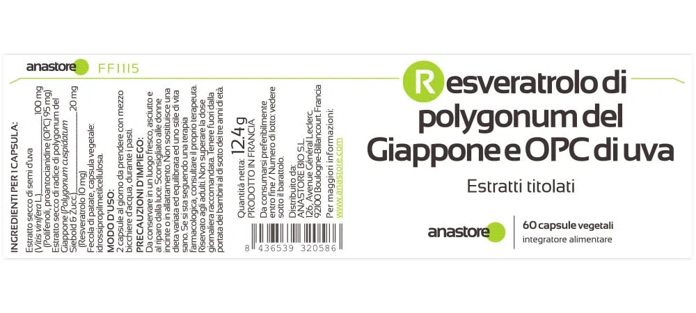 OPC DI UVA E RESVERATROLO * 60 mg / 60 capsule * Titolato al 95% di proantocianidine e al 50% di resveratrolo