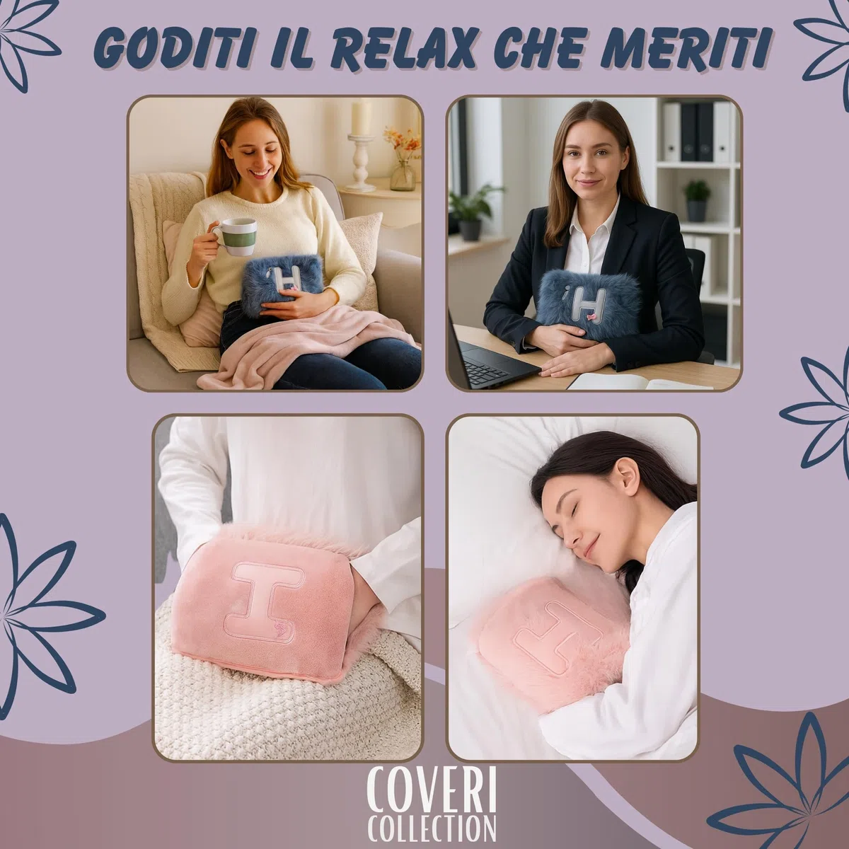 Borsa Acqua Calda Elettrica per Ciclo - peluche Rimovibile e Lavabile 500w - Boule scaldamani elettrico - Regalo Donna Uomo - Coveri Collection