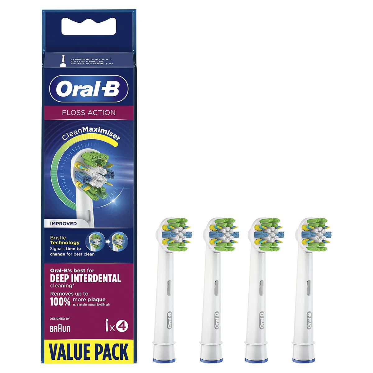 Oral-B FlossAction Testine di Ricambio con Tecnologia CleanMaximiser, Confezione da 4 Pezzi
