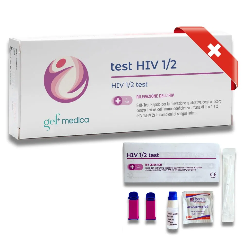 Gef Medica® Test HIV‑1/2 Rapido a Casa – 1 Autotest IgG/IgM 10 min | Rileva Anticorpi, Uso Riservato, Made in Swiss - CE