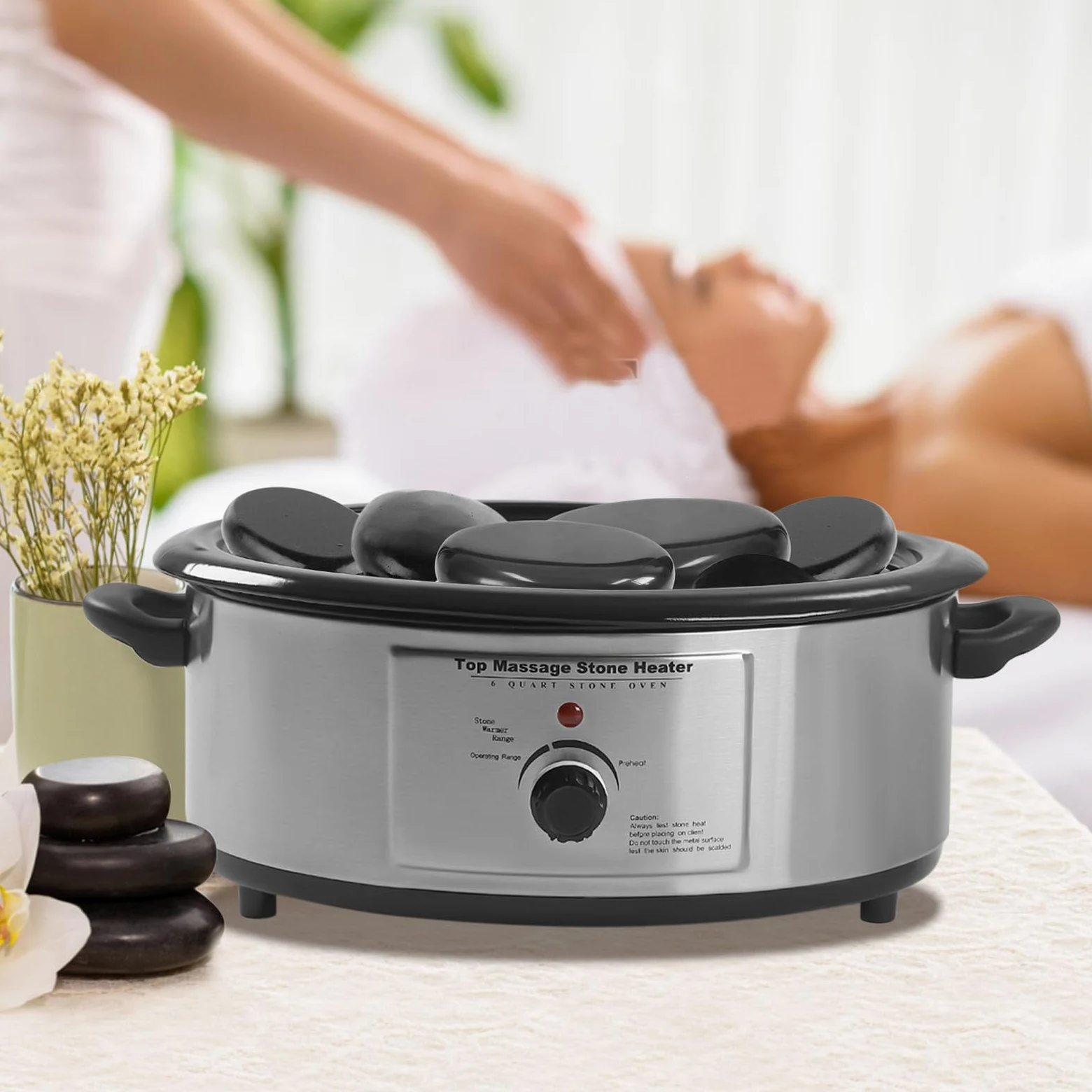 Hot Stone - Termoventilatore da 6 l, in acciaio inox, con unità di controllo digitale, conservazione automatica del calore per massaggi, terapia e cosmetici