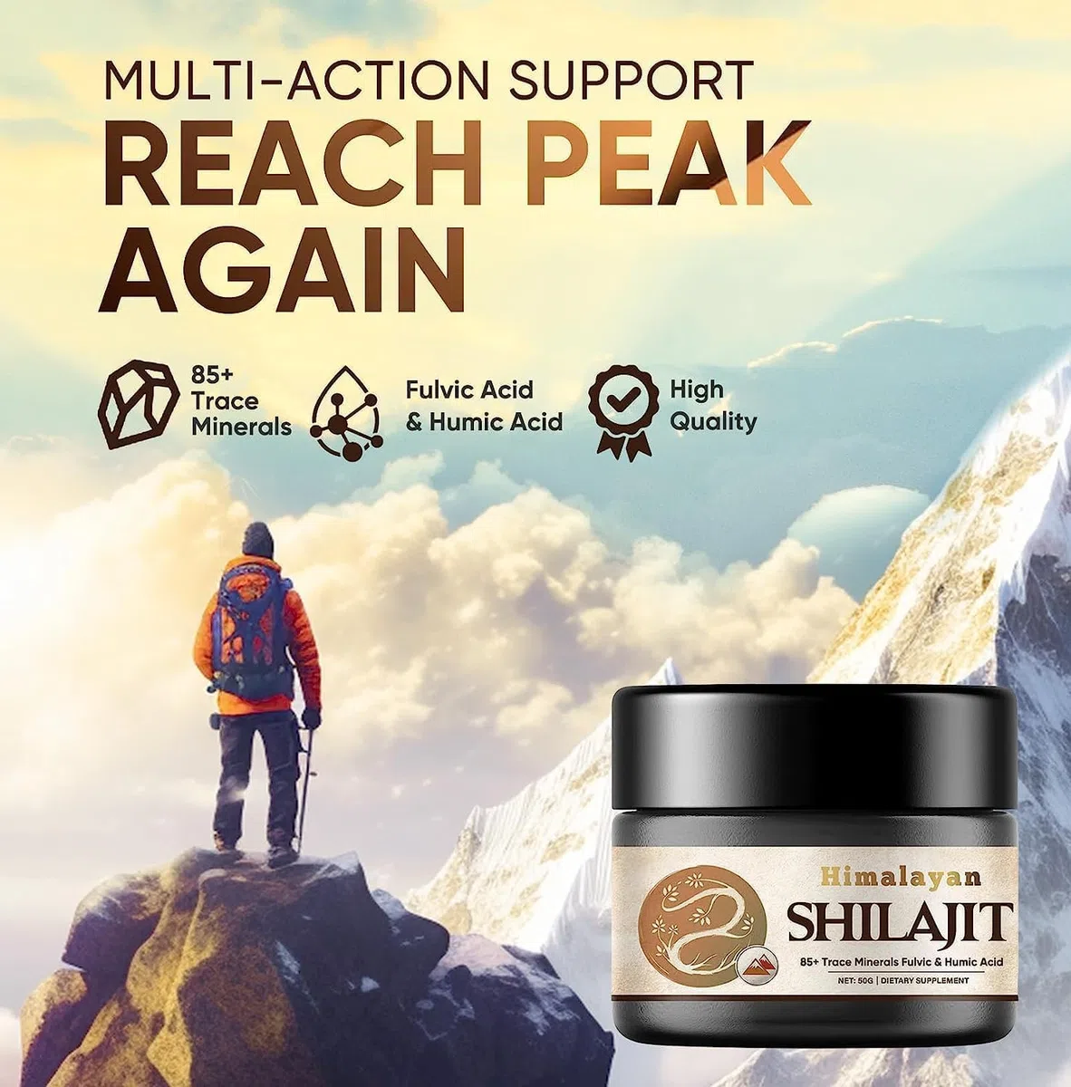 Shilajit-Himalayano-Puro-Organica, 50g-Shilajit-Organico con 85+ Oligominerali e Acido Fulvico, Shilajit Organico Naturale di Potenza