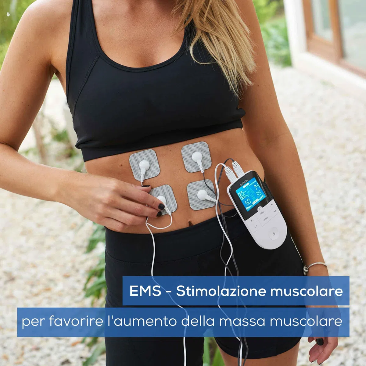 Beurer EM 49 Digital TENS/EMS, elettrostimolatore 3 in 1 per alleviare il dolore tramite elettrostimolazione nervosa, allenamento EMS, funzione massaggio, 2 canali, 6 programmi, 4 elettrodi
