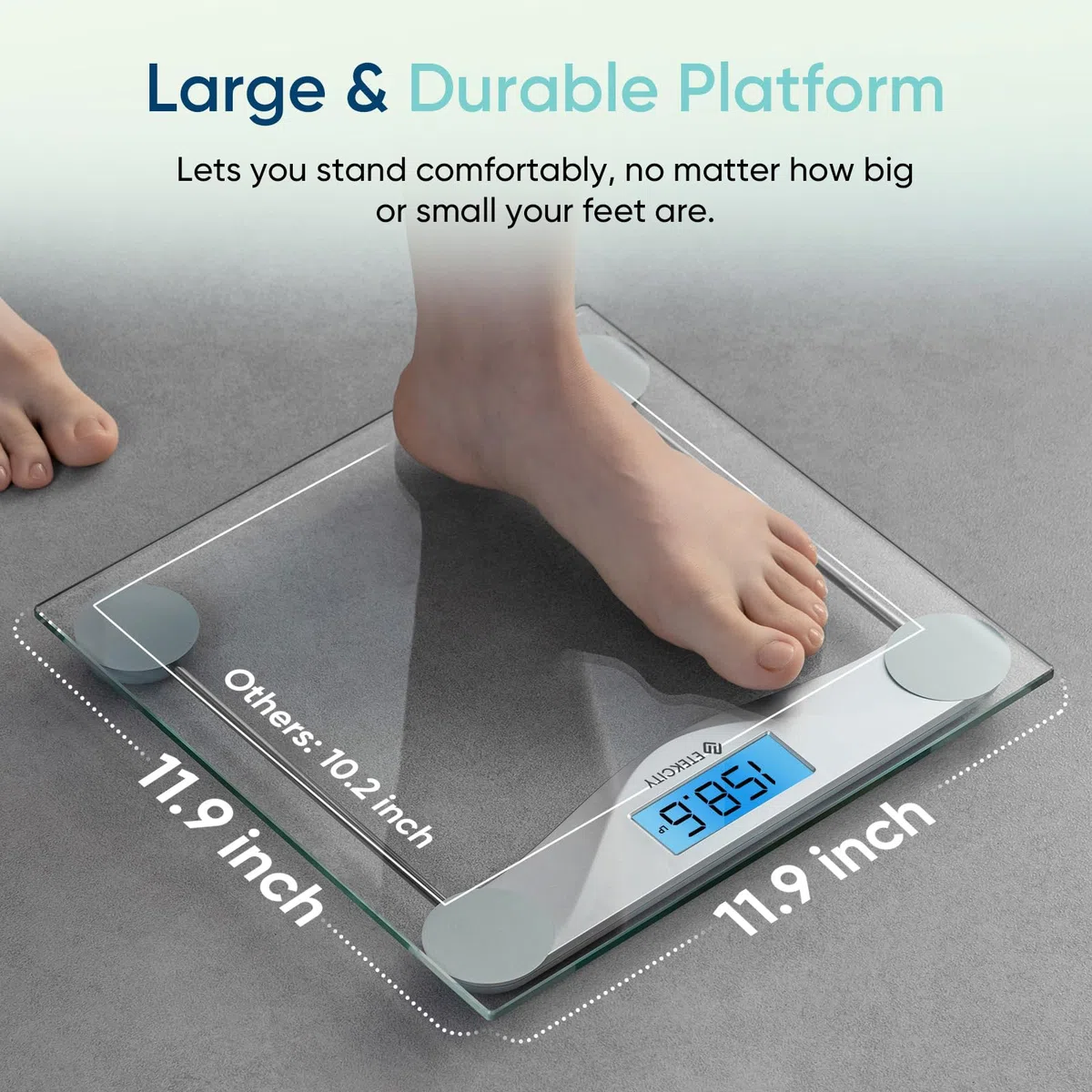 Etekcity Bilancia per peso corporeo, bilancia da bagno con display LCD trasparente, tecnologia di misurazione ad alta precisione (0,1 kg/max 180 kg), design ultra sottile da 6 mm, vetro temperato