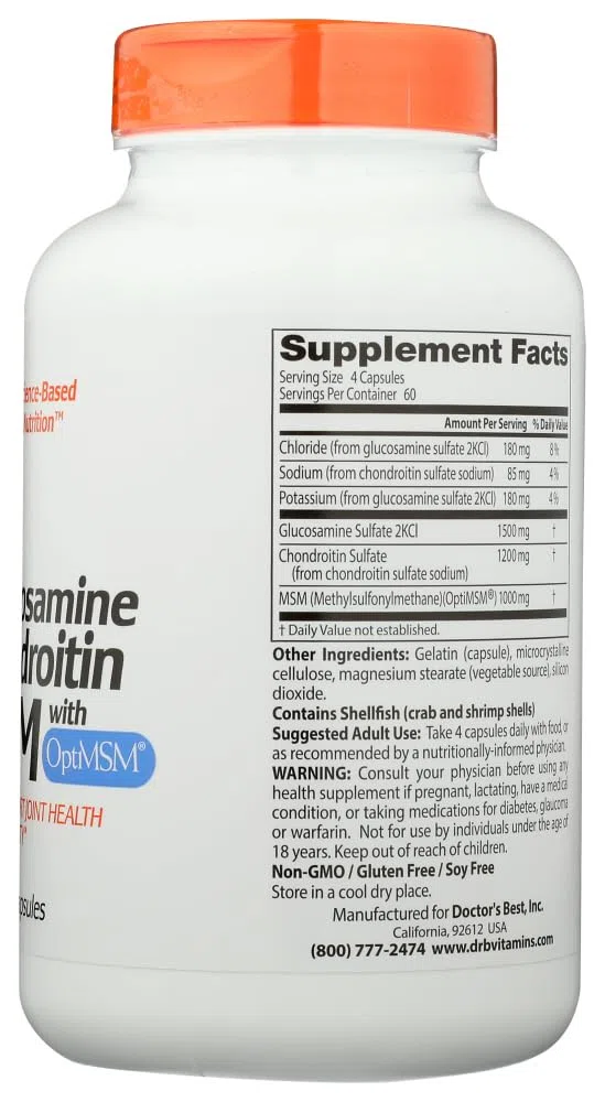Doctor's Best Glucosamine Chondroitin MSM with OptiMSM, 240 Capsules