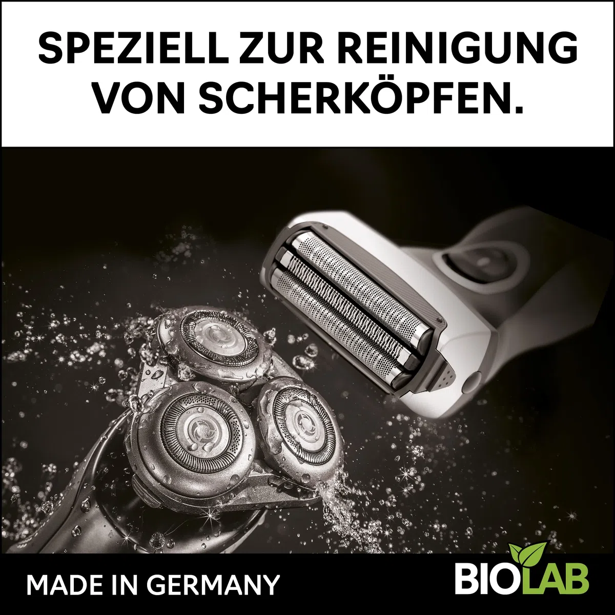 BIOLAB Pulitore per testina di rasatura biologico (2 x 1000 ml), liquido di ricarica per Clean & Renew, adatto per Braun Series, cartuccia di pulizia e rasoio Philips