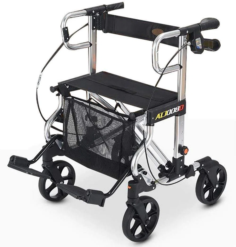 Seniors Walker Telaio da Passeggio Leggero per Aiutare la Mobilità Pieghevole con Sedile e Borsa 4 Ruote per Anziani