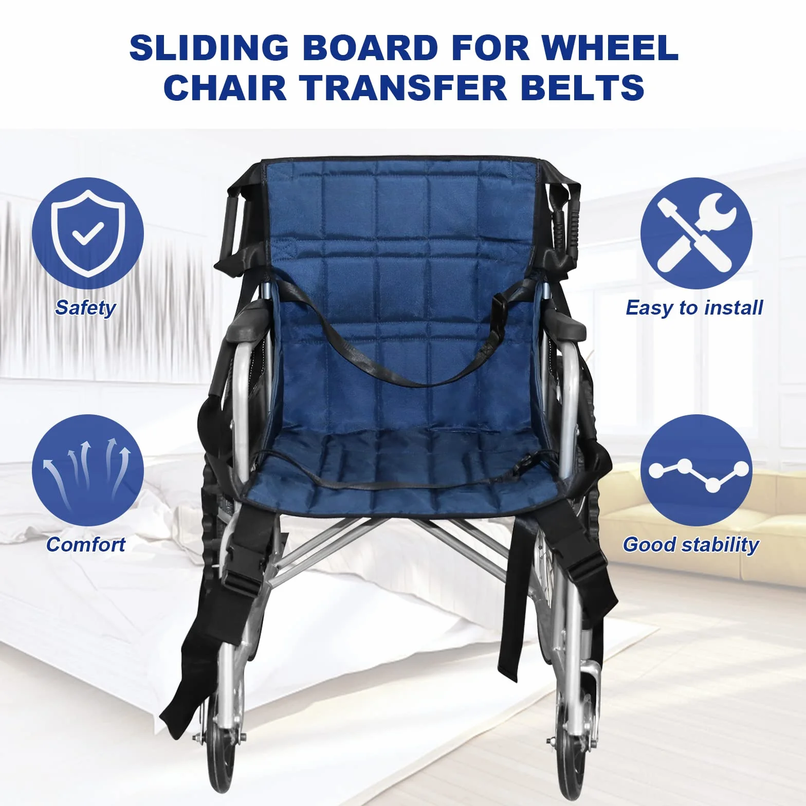 LOSCHEN Tracolla per ascensore scale, cinghie di trasferimento con 4 maniglie per sollevare anziani, andare al piano di sotto facilmente, cinghia regolabile, resiste a 220 bls (blu navy)