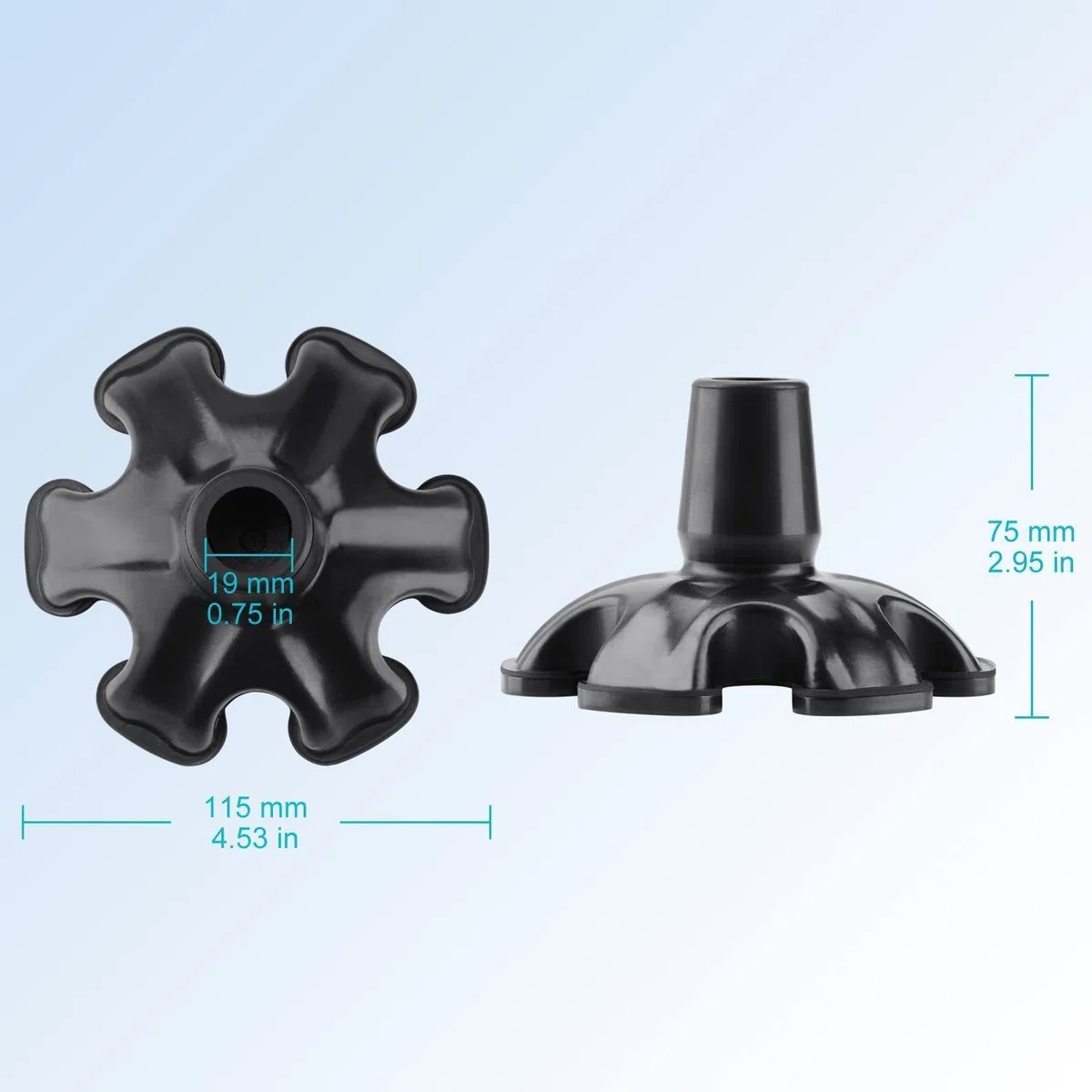 supregear Punta di Canna in Gomma 2-Pack, 19 mm Puntale Autoportante per Stampelle, Antiscivolo con 6 Gambe per Bastoni da Passeggio, Canna Accessorio