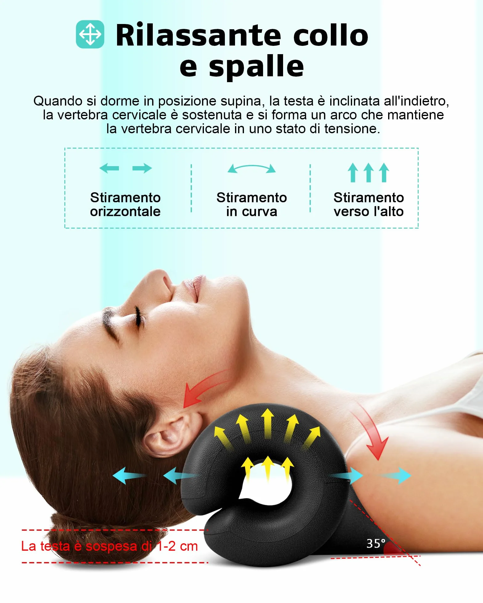 Rilassante per Collo e Spalle, Dispositivo di Trazione Cervicale Barella per Collo Portatile, Correttore di Postura del Collo Cuscino per Chiropratica per Alleviare il Dolore(Nero)