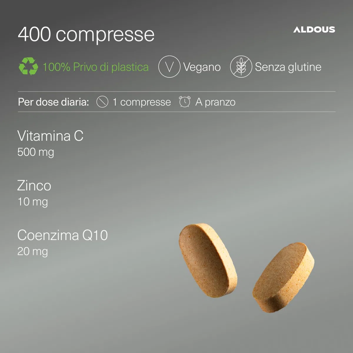 Vitamina C + Zinco + Q10-400 Compresse (Scorta per +1 Anno) - Vitamina C Alto Dosaggio - 100% Naturale - Integratori Stanchezza, Integratore Difese Immunitarie - ALDOUS
