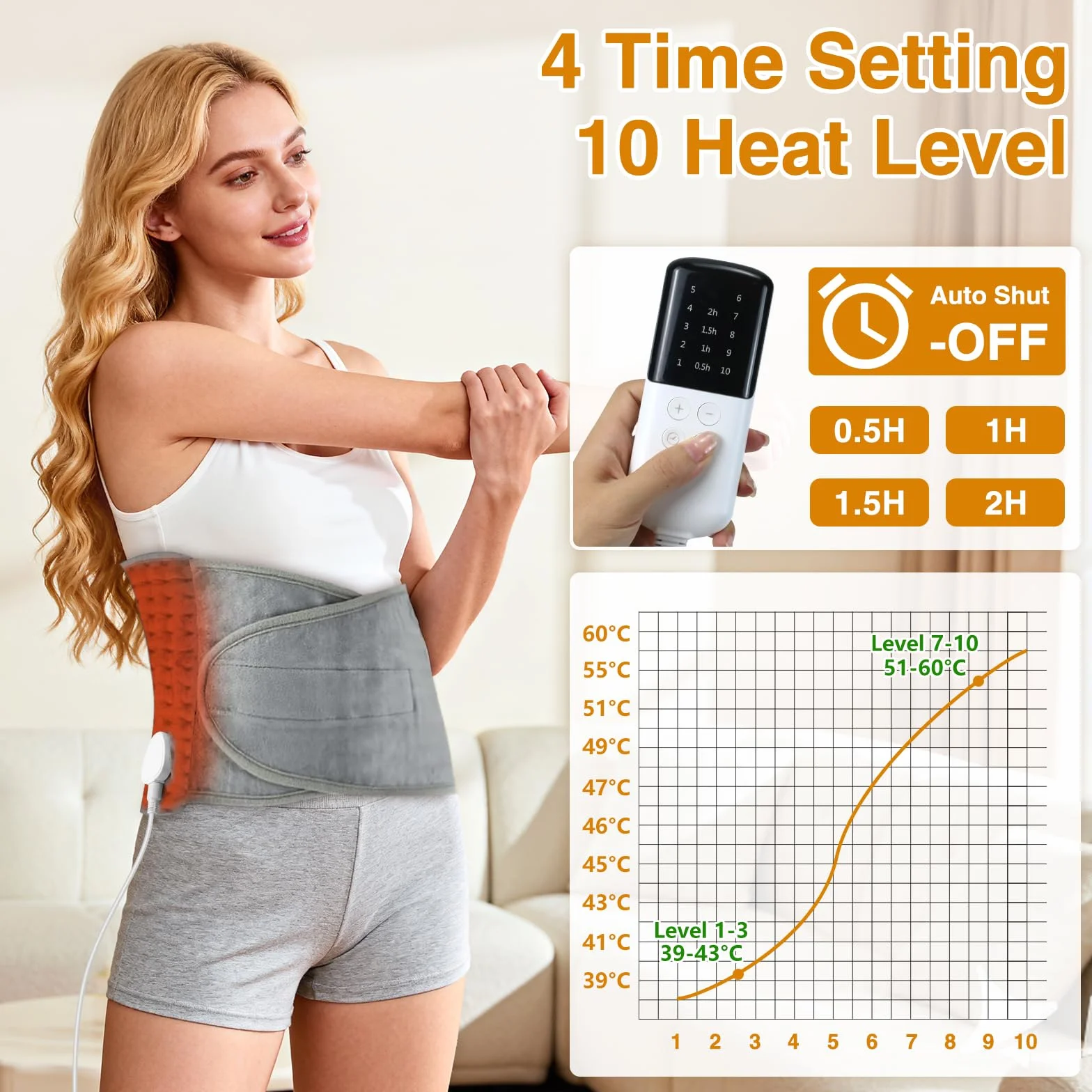 Termoforo Elettrico 125x30cm,Termoforo Lombare con 10 Livelli di Temperatura,Spegnimento Automatico,Pads Termici Elettrici Sicuri per Collo Schiena Spalle Addome