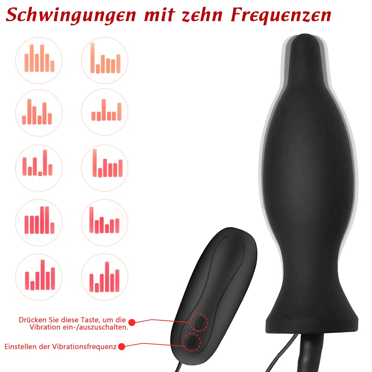 BDSMYEE Plug Anale Gonfiabile Dilatatore Anale Vibrante con 10 Frequenze di Vibrazione, Plug Anale in Silicone Massaggio Prostatico Giocattoli Sessuali Anali