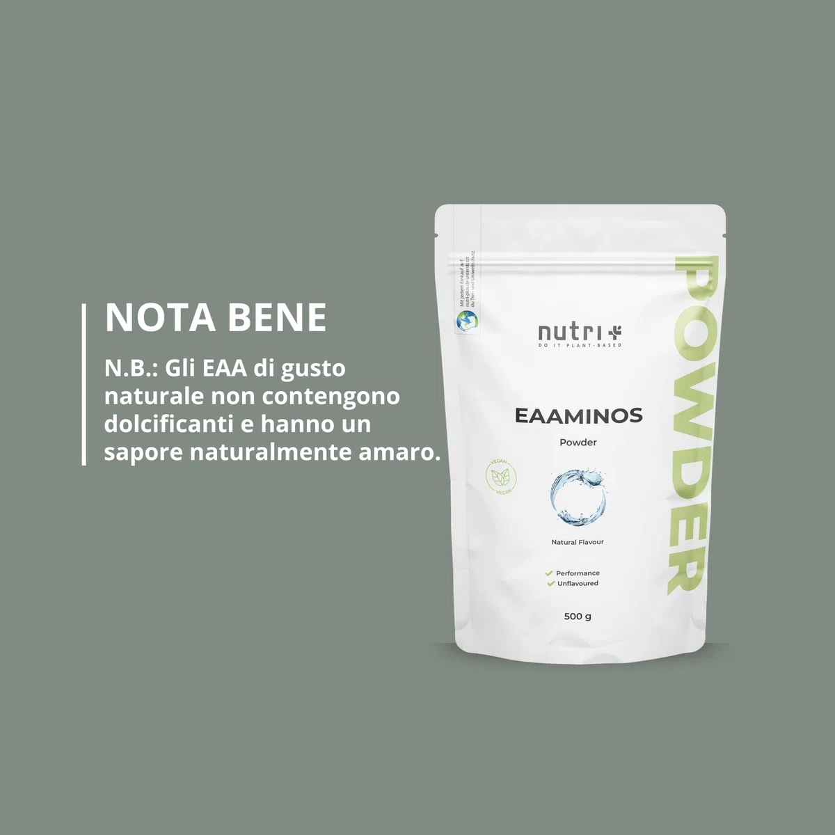 EAA polvere neutro 500 g - Dose elevata - EAA istantanei naturale senza dolcificanti, additivi e aromi artificiali - Aminoacidi essenziali - Aminoacidi essenziali vegani