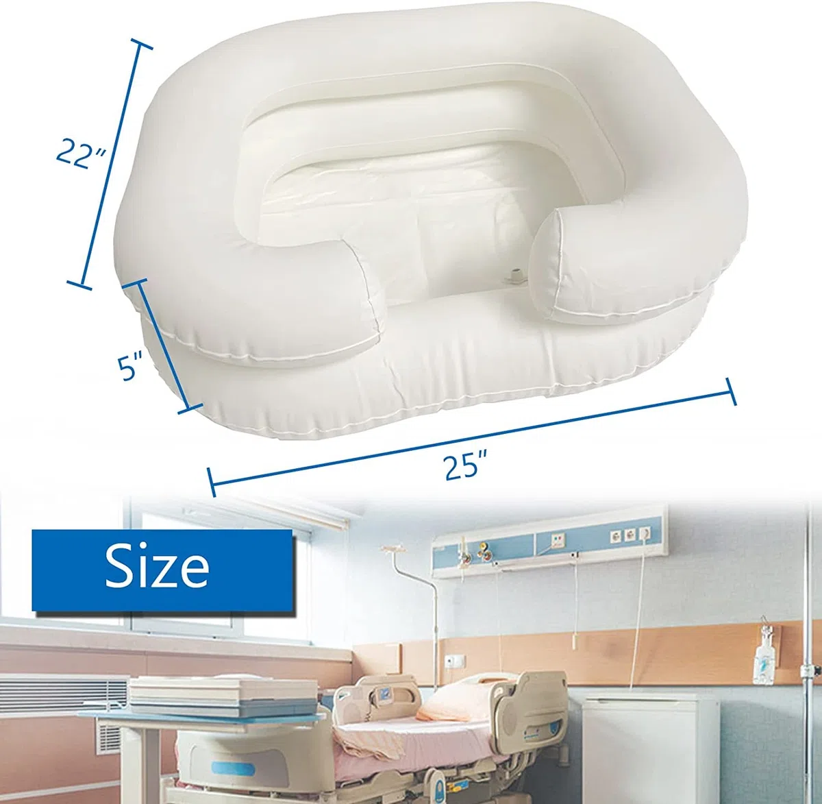 Lavabo per capelli gonfiabile letto - Lavabo shampoo portatile Letto da bagno Aiuti ausiliari rilegati per disabili, anziani, pazienti costretti a letto, in stato di gravidanza (kit di 4)