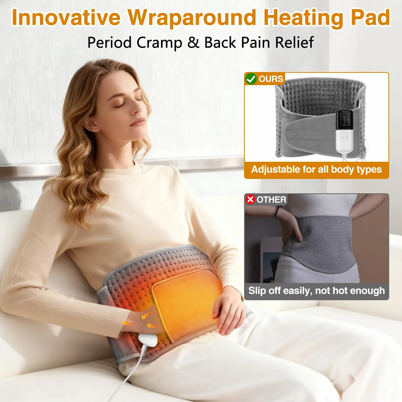 Termoforo Elettrico 125x30cm,Termoforo Lombare con 10 Livelli di Temperatura,Spegnimento Automatico,Pads Termici Elettrici Sicuri per Collo Schiena Spalle Addome