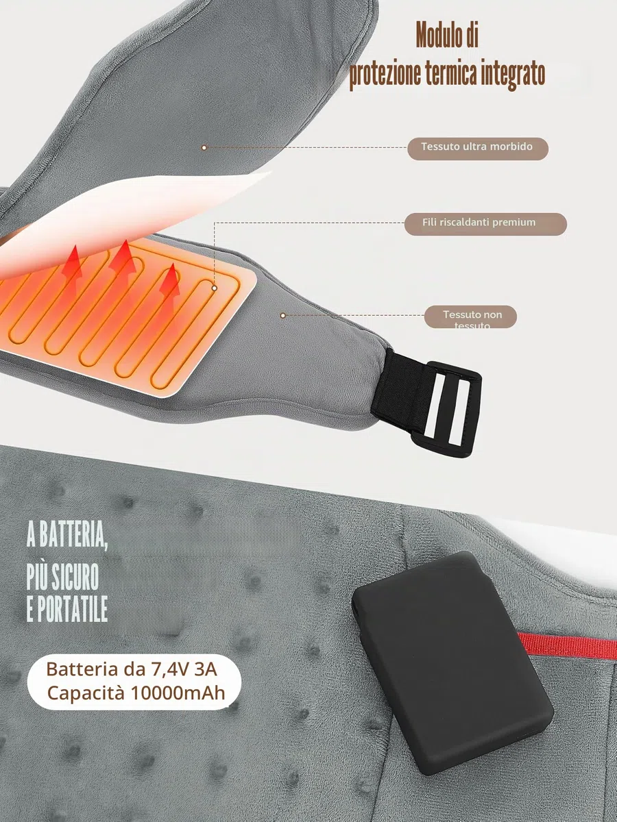 Termoforo, Fascia Lombare Riscaldante con 10000mAh Batteria 3 Livelli di Temperatura, Termoforo Elettrico Allevia il Dolore Corporeo per Schiena, Cervicale, Addome