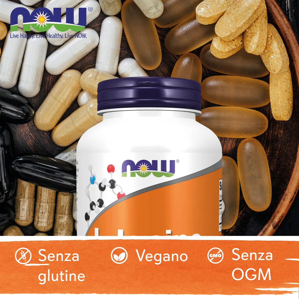 Now Foods, L-lisina, 500 mg, 250 capsule vegane, aminoacido
