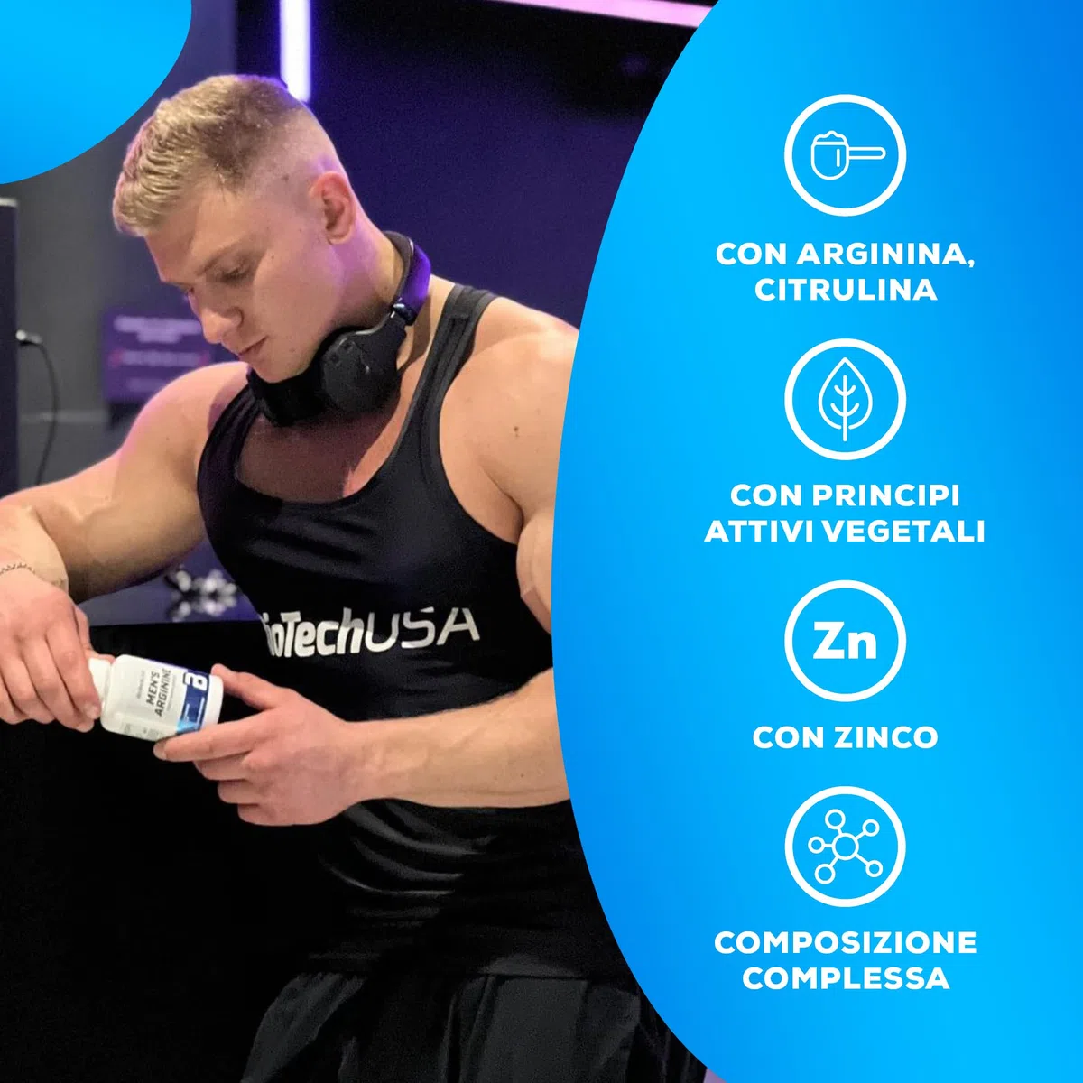 BioTechUSA Men's Arginine | Aumenta la vitalità | con ingredienti vegetali | Vitamine | Zinco | Ideale per il benessere maschile | 90 Capsule