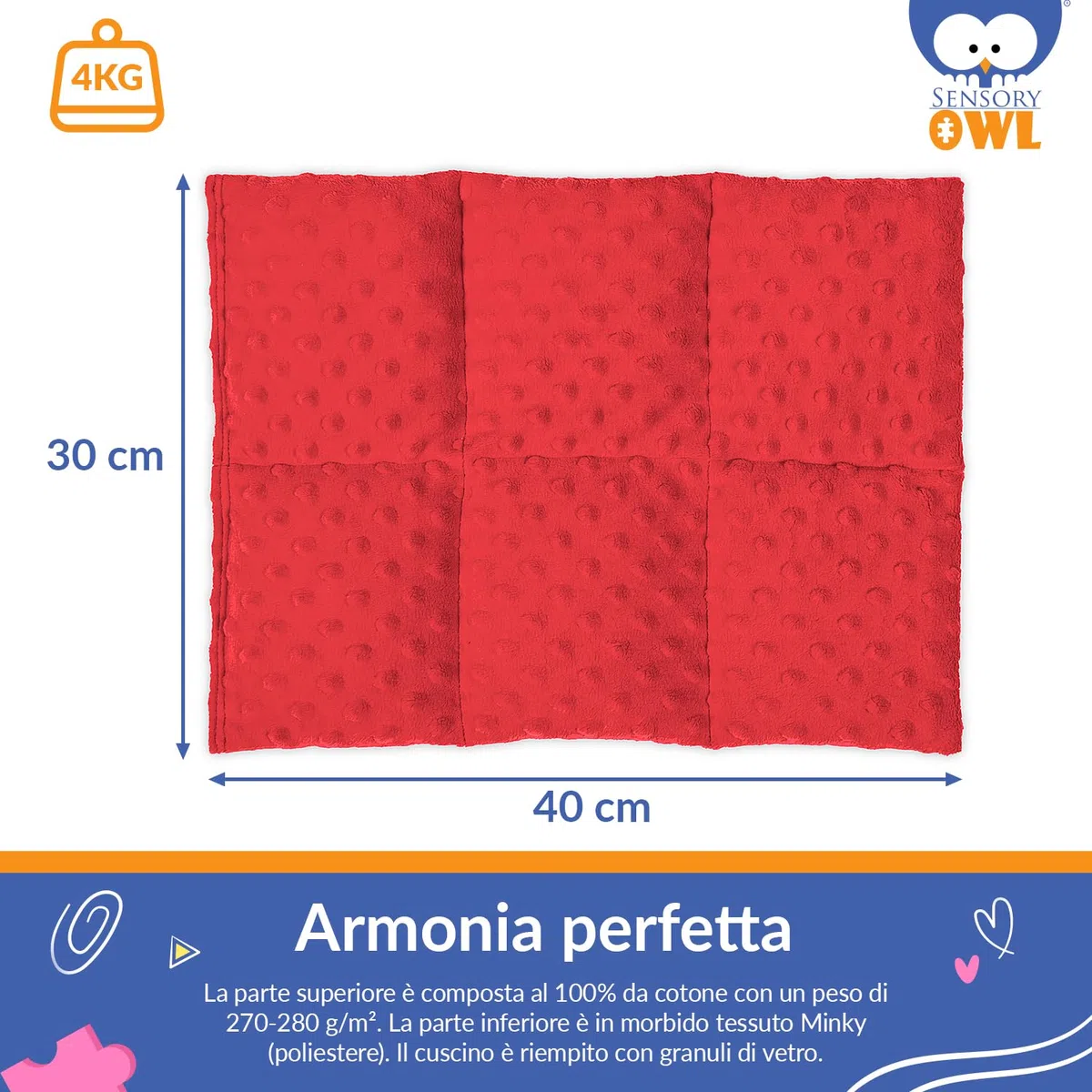 Cuscino Ponderato Per Ginocchia Cuscino Con Peso Sensoriale Terapeutico In Cotone Sollievo Dallo Stress 30 x 40 cm 4 kg Rosso
