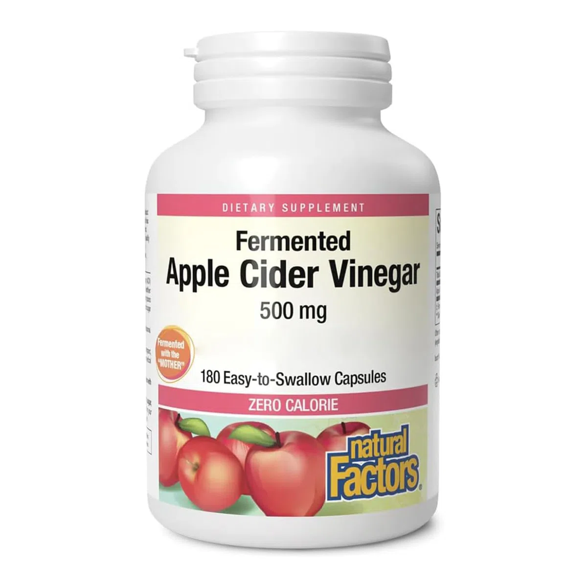 Natural Factors, Apple Cider Vinegar (Aceto di Sidro di Mele), 500 mg, Altamente Dosato, 180 Capsule vegane, Testate in Laboratorio, Vegetariane, Senza Soia, Senza Glutine, Non OGM