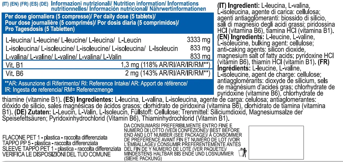 YAMAMOTO Nutrition, BCAA 4:1:1, 500 Compresse, Integratore Alimentare di Aminoacidi Ramificati con Vitamina B1 e B6, Integratore per Sportivi, 600 gr
