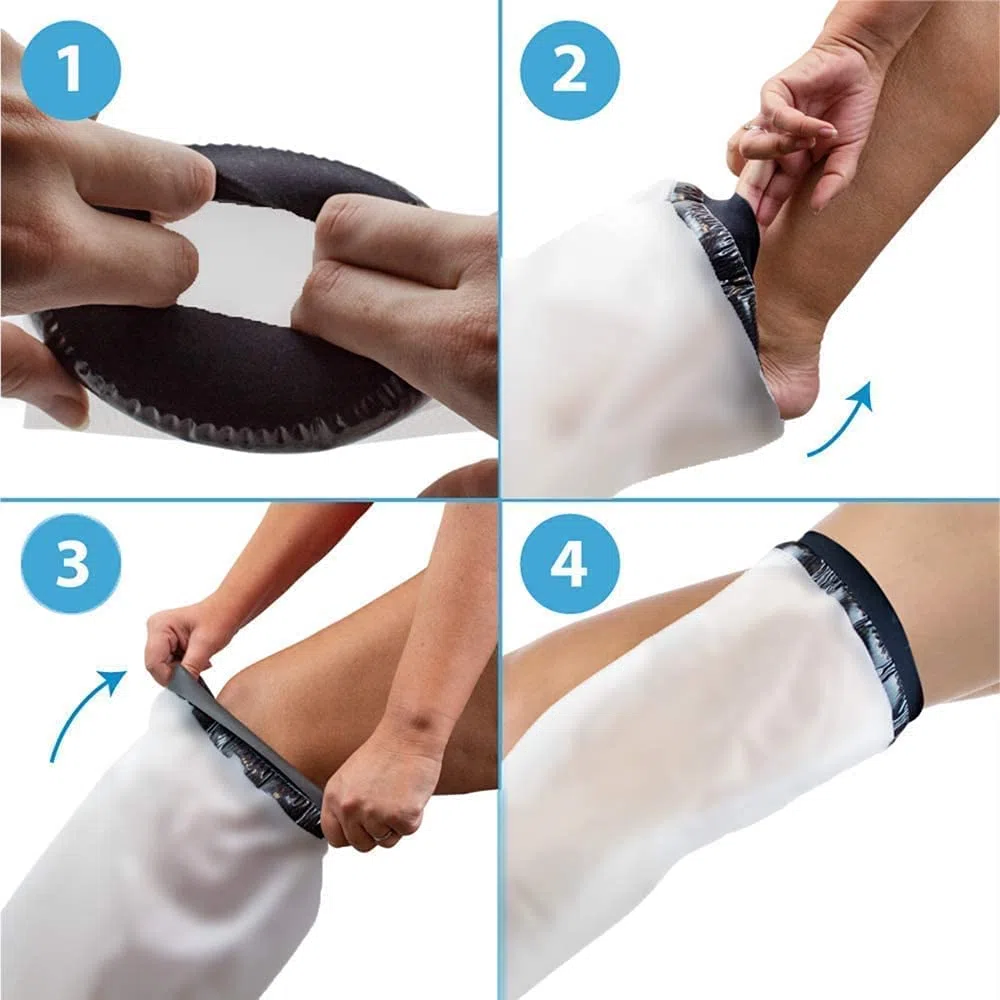 Copertura impermeabile a gamba intera per doccia, protezione per gambe e bende e intonaci asciutti, riutilizzabile con una guarnizione stagna, gamba piena, 104 cm