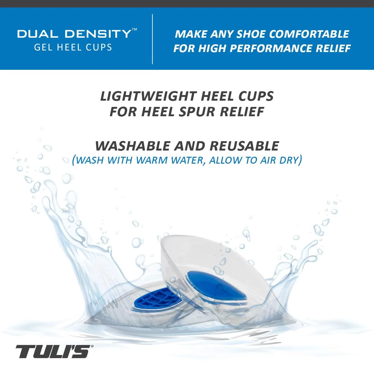 Tuli's Dual Density Heel Cups – Talloniere a Doppia Densità per Malessere al Tallone, Fascite Plantare e Sperone Calcaneare, 1 Paio, Regular